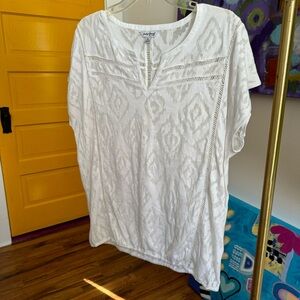 Lucky Brand White Top Notched VNeck, Women’s XL, Cotton/Poly